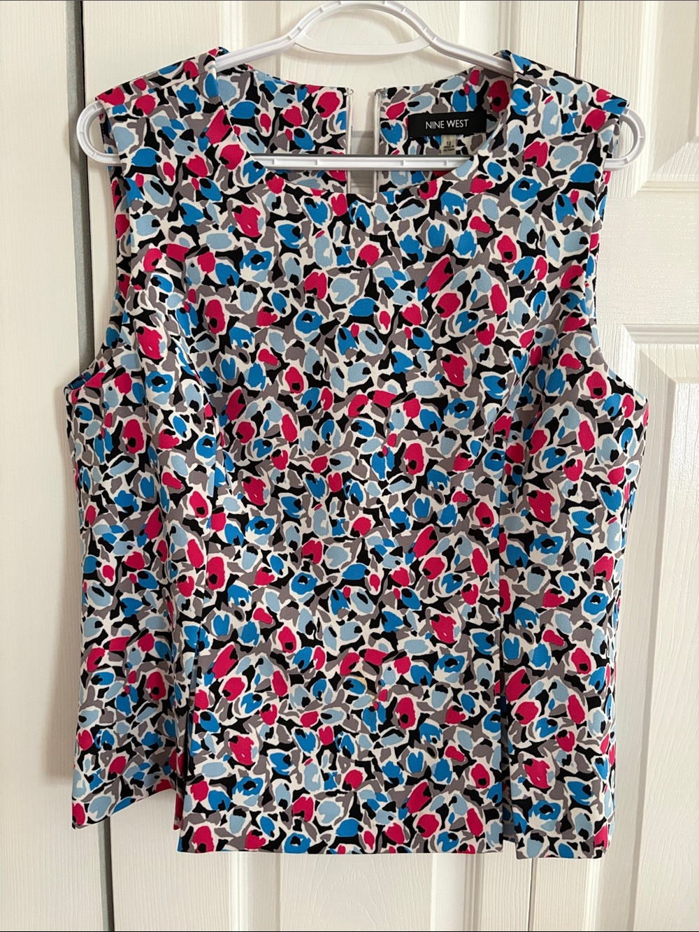 Nine West Floral Print Sleeveless Shell Top - Pink, Blue & Black